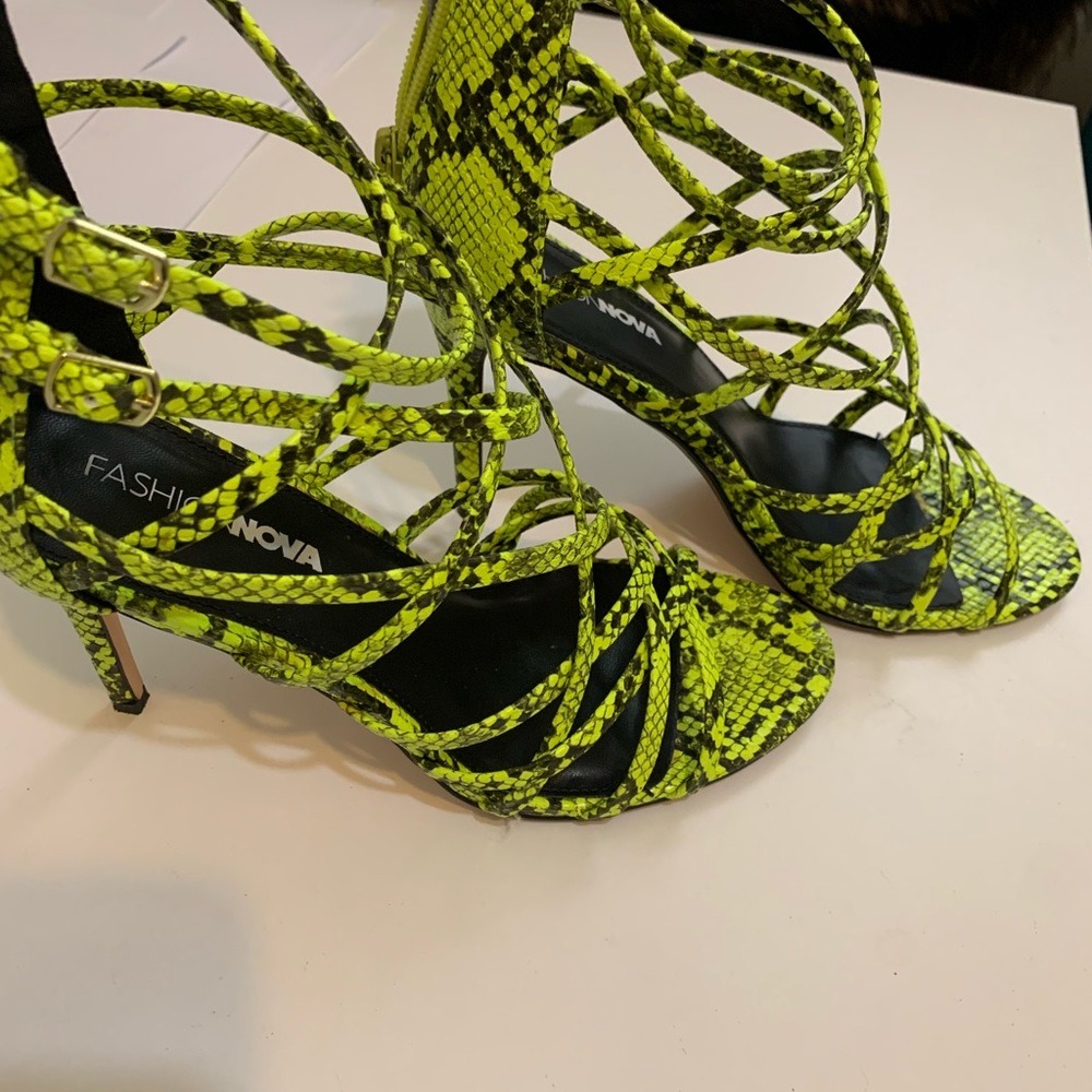 Snakeskin print strappy heels